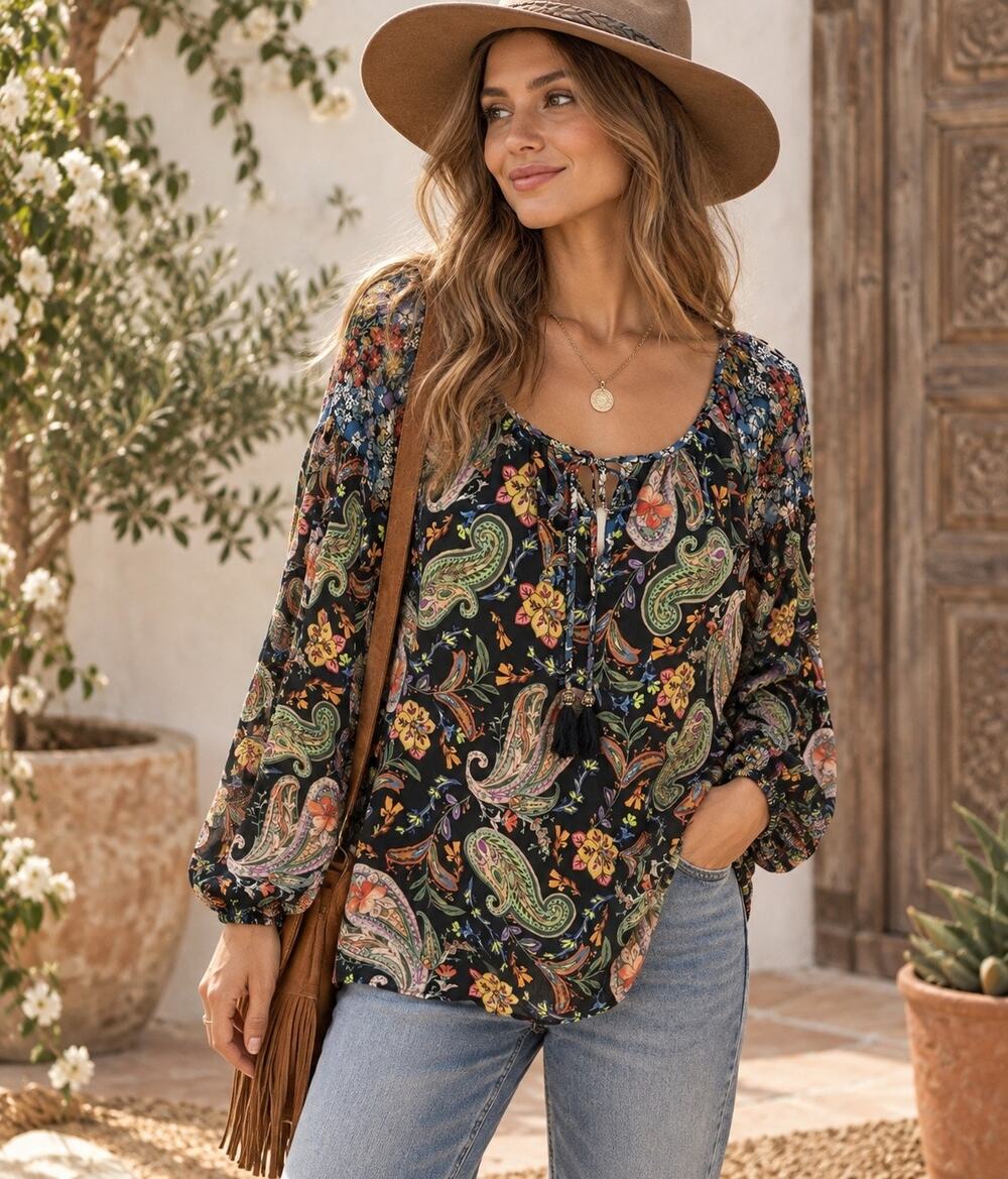 Johnny Was Adela Tassel Blouse Artsy Whimsical Peasant Cottagecore Boho Size XS